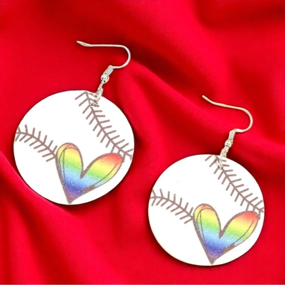 Swing into Style with Our Rainbow Heart Baseball Dangle Earrings! ⚾️ NWT Jewelry - Picture 10 of 15